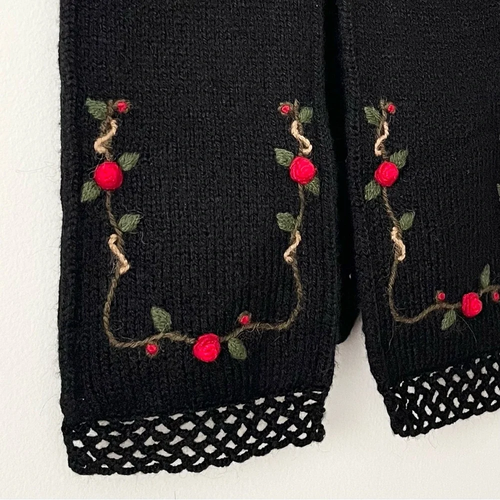 Neckworks Women's Alpaca Blend Knit Scarf Rose Embroidery Crochet Trim Peru